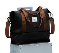 SEAFEW Sac de Voyage Femme Sac fourre-Tout de Sport Imperméable pour Week-End, Cabine Avion Ryanair Bagage Cabine 40x30x20 Easyjet 45x36x20 Extensible pour Travel Gym Danse,J4-Noir-Marron