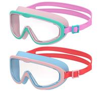 Seaflar 2 Pcs Lunettes de Natation à Grand Cadre pour Enfants, Anti-Buée à Vision Claire, Protection UV, Réglage Rapide, Joint en Silicone, Lunettes Unisexes pour Enfants et Adolescents de 3 à 14, F