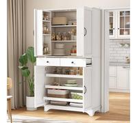 Seaforie Armoire haute avec étagères et tiroirs réglables, bibliothèque avec étagères extensibles et portes de réfrigérateur, idéale pour salle à manger, salon et cuisine