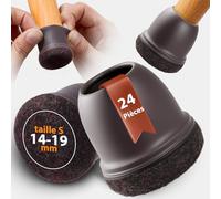 Seaforie Embouts pour Pieds Ronds 24 Pièces, Diamètre Réglable 14-19mm en Feutre Brun Foncé - Protège-Chaises 360° Antidérapants, Lavables pour Sols & Réduction de Bruit