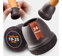 Seaforie Embouts pour Pieds Ronds 24 Pièces, Taille Ronds 19-24mm en Feutre Brun Foncé - Protège-Chaises Antidérapants, Lavables Silencieux pour Toutes Surfaces