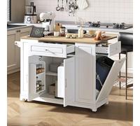 Seaforie Ilot de cuisine avec roulettes, salle à manger extensible, îlot de cuisine avec tiroirs multifonctions et compartiment à déchets, îlot de cuisine mobile idéal pour la cuisine et la salle à