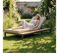 Seaforie Outdoor Patio Daybed Chaise longue d'extérieur multifonction imperméable avec étagères, angle de dossier réglable, beige, côté droit