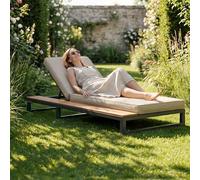 Seaforie Outdoor Patio Daybed Chaise longue d'extérieur multifonction imperméable avec étagères, angle de dossier réglable, beige, côté gauche