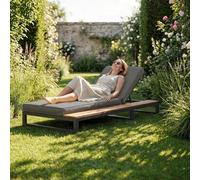 Seaforie Outdoor Patio Daybed, chaise longue d'extérieur, multifonctionnel, imperméable, avec étagères, lit de soleil pour patio, angle de dossier réglable, gris, côté droit