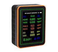SEAFRONT Compteur de qualité de L'air 12 en 1 CO2 HCHO TVOC PM2,5 PM10 Détecteur de Température et d'humidité avec écran TFT Batterie Rechargeable pour la de la qualité de L'air Intérieur (orange