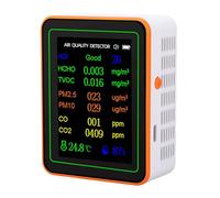 SEAFRONT Compteur de qualité de L'air 12 en 1 CO2 HCHO TVOC PM2,5 PM10 Détecteur de Température et d'humidité avec écran TFT Batterie Rechargeable pour la de la qualité de L'air Intérieur (Blanc