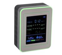 SEAFRONT Compteur de qualité de L'air 6 en 1, Moniteur Portable de qualité de L'air Intérieur avec Détection d'humidité PM2,5 HCHO TVOC CO2 pour la Maison, le Bureau et les Voyages (noir et vert)