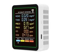 SEAFRONT Moniteur de qualité de L'air 6 en 1, Détecteur de qualité de L'air 6 en 1, Compteur de de en avec Détection de CO2 TVOC HCHO PM2,5 PM10 pour Maison, Bureau,