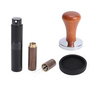 SEAFRONT Pilon à Expresso de 58 Mm avec Agitateur à 6 Aiguilles, Outil de Presse à Base Plate en Acier Inoxydable avec Manche en Bois pour Barista, Comprend une Base en Silicone et un Flacon
