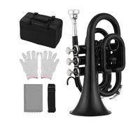 SEAFRONT Pocket Trumpet, Bb Laiton Mini Instrument à Vent (BLACK) | Valves à action douce, taille compacte de 24,5 cm, comprend un étui et un embout, pour les débutants et la pratique des