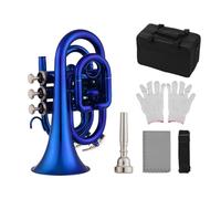 SEAFRONT Pocket Trumpet, Bb Laiton Mini Instrument à Vent (BLUE) | Valves à action douce, taille compacte de 24,5 cm, comprend un étui et un embout, pour les débutants et la pratique des