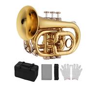 SEAFRONT Pocket Trumpet, Bb Laiton Mini Instrument à Vent (GOLD) | Valves à action douce, taille compacte de 24,5 cm, comprend un étui et un embout, pour les débutants et la pratique des
