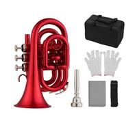 SEAFRONT Pocket Trumpet, Bb Laiton Mini Instrument à Vent (rouge) | Valves à action douce, taille compacte de 24,5 cm, comprend un étui et un embout, pour les débutants et la pratique des