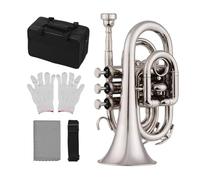 SEAFRONT Pocket Trumpet, Bb Laiton Mini Instrument à Vent (SILVER) | Valves à action douce, taille compacte de 24,5 cm, comprend un étui et un embout, pour les débutants et la pratique des
