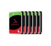 Seagate Pack de 6 IronWolf 4To Disque Dur Interne, NAS HDD 3.5", 5400 tr/min, CMR, 256 Mo de cache, SATA 6 Go/s, Argent, avec 3 ans de service de sauvetage, FFP, numéro de modèle: ST4000VN006
