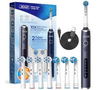 Seago brosse à dent électrique, brosse à dents rotative avec 2 boutons, 5 modes avec 8 têtes, minuterie intelligente, 2 types de têtes rondes, SG2603 (Bleu)