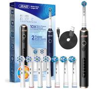 Seago brosse à dent électrique, brosse à dents rotative avec 2 boutons, 5 modes avec 8 têtes, minuterie intelligente, 2 types de têtes rondes, SG2603, Noir
