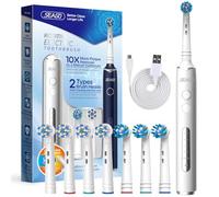 Seago brosse à dent électrique, brosse à dents rotative avec 2 boutons, 5 modes avec 8 têtes, minuterie intelligente, 2 types de têtes rondes, SG2603, Blanc