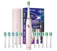 seago brosse à dent électrique sonique, brosse a dent electrique 60 jours d'autonomie avec 10 têtes de brosse et étui de voyage, minuterie 2 min, brosses à dents ultrasoniques, Rosa
