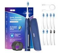 seago brosse à dent électrique sonique, brosse a dent electrique rechargeable avec capteur de pression intégré,minuteur, 40000vpm,5 modes avec 8 têtes,étui de voyage (Bleu)