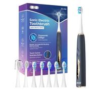 seago brosse à dent électrique sonique, brosse a dent electrique rechargeable, capteur de pression, minuteur de 2 min intégré 5 modes avec 8 têtes, brosse à dent voyage (Bleu)
