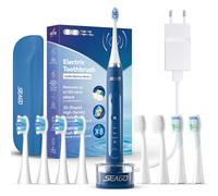 Seago Brosse à dents électrique, avec station de charge sans fil, brosses à dents à ultrasons et étui de voyage, minuterie de 2 minutes, 3 modes, 3 intensités, 8 têtes de brosse, SG-982 (Bleu)