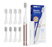 Seago Brosse à dents électrique de voyage, sonique, avec couvercle 3 en 1, autonomie de 120 jours, 24 000 VPM, 8 brosses + gratte-langue, étanche IPX7, étanche et silencieuse < 60 dB, dorée