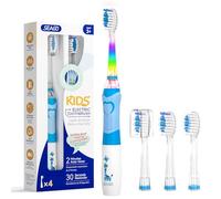 Seago brosse à dents électrique enfant avec LED colorée, minuteur 2 Min, 4 têtes remplaçables, brosse a dent enfant pour 3-12 ans, SG977 (Bleu Clair)