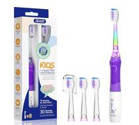 Seago Brosse à dents électrique, pour enfants de 3 à 12 ans, avec lumière colorée, minuteur intelligent, 4 têtes de brosse souples, étanche, pour filles, garçons SG-977 (violet-DE)