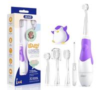 Seago Brosse à Dents électrique pour Enfants de 6 mois à 4 ans,étanche, Minuterie Intelligente,Lampes à LED de Couleur et 4têtes de Brosse,Batterie Brosse à Dents Pour Bébé à Piles SG513 (Vert)