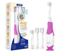 Seago Brosse à Dents électrique pour Enfants de 6 mois à 4 ans,étanche, Minuterie Intelligente,Lampes à LED de Couleur et 4têtes de Brosse,Batterie Brosse à Dents Pour Bébé à Piles SG513 (Violet)