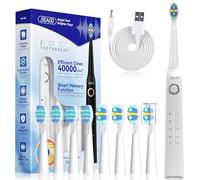 Seago brosse à dents sonique rechargeable, 5 modes, 8 têtes, minuterie 2 min, 40000 VPM, USB-C, autonomie 30 jours, étanche IPX7, Brosse électrique adulte pour voyage (Blanc)