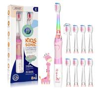 Seago Enfants Brosse À Dents Électrique pour 3-12 Ans avec Minuteur Intelligente et Lampes à LED de Couleur et 8 Douces Têtes de Brosse pour Kids Filles et Garçons SGEK6/SG977 (Rose FR)