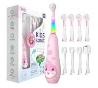 Seago recharge brosse a dent electrique enfant, brosse a dent bebe avec lumière LED, 8 têtes, 60 jours d'utilisation, minuteur et étanche IPX7, pour 2 ans à 6 ans, SG2139, Rose