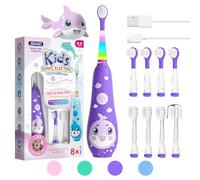 Seago recharge brosse a dent electrique enfant, brosse a dent bebe avec lumière LED 8 têtes, 60 jours d'utilisation, minuteur et étanche IPX7, pour 2 ans à 6 ans, SG2139, Violet