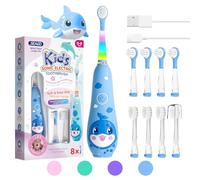 Seago recharge brosse a dent electrique enfant, brosse a dent bebe avec lumière LED 8 têtes, 60 jours d'utilisation, minuteur et étanche IPX7, pour 2 ans à 6 ans, SG2139, Bleu Foncé