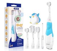 Seago SG513 Brosse à dents électrique pour bébé de 0 à 2 à 3 ans avec minuteur, lumière LED et 4 têtes de brosse souples pour enfants de 6 mois et plus (bleu layette UK)