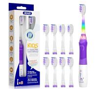Seago SG977 Brosse à dents électrique, pour enfants de 3 à 12 ans, avec lumière colorée, minuteur intelligent, 8 têtes de brosse souples, étanche, pour bébé, violet-8