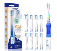 Seago SG977 Brosse à dents électrique, pour enfants de 3 à 12 ans, avec lumière colorée, minuteur intelligent, 8 têtes de brosse souples, étanche, pour bébé (bleu-8)