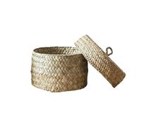 Seagrass Storage Basket - Cylinder Woven Shelf Baskets With Dust Proof Lid | Large Capacity Organizer For Snacks, Toys, Home, Office | Wooden Key Rack, Magnetic Fraction Book, LED Night Light & RGB De