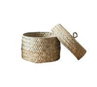 Seagrass Storage Basket - Natural Woven 30x25cm | Cylinder Shelf Basket With Dust Proof Lid, Large Capacity Organizer Box For Snacks Toys Home Office Storage | Home Use