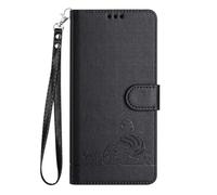 SEAHAI Coque pour Fairphone 6 Étui Portefeuille, Mignon Chat Embossée Premium PU Cuir Flip Antichoc Housse avec Support/RFID Blocage/Fentes pour Cartes, Noir