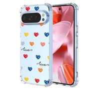 SEAHAI Coque pour Google Pixel 9 / Google Pixel 9 Pro, Ultra Mince Élégant en Silicone Souple Fleurs Colorés Housse Brillante Antichoc, Transparent TPU Gel Étui - Aimer