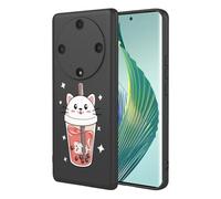 SEAHAI Coque pour Honor Magic 5 Lite 5G, Très Mince Silicone Liquide Gel Souple Housse avec Modèle Animal de Fleurs Mignonnes, Élégant Matte TPU Bumper Antichoc Étui - Noir S10