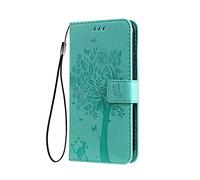 SEAHAI Coque pour Huawei Nova Y61 Etui Portefeuille, Joli Rétro Feuilles et Chat Embossée Premium PU Cuir Housse Flip Cover, Étui Antichoc Case, Vert