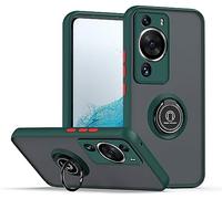 SEAHAI Coque pour Huawei P60 Pro, Givré Translucide Dur PC Housse Silicone TPU Bumper Très Mince Antichoc Étui Case avec 360 Degrés Rotation Bague, Vert foncé