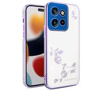 SEAHAI Coque pour Motorola Edge 60 Neo/Edge 50 Neo/ThinkPhone 25, Transparent Élégant en Silicone Souple Brillante Fleur Motifs Design Fille Housse Ultra Mince Antichoc TPU Bumper Étui - Mauve