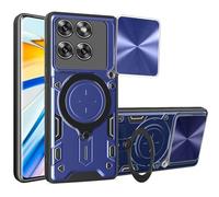 SEAHAI Coque pour Motorola Edge 60 Pro, Style Cool PC + TPU Silicone Antichoc Armure Housse, Étui avec Métal Rotation Magnétique Support y Protection de la Caméra - Bleu