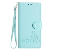 SEAHAI Coque pour Motorola Moto G15 / Moto G15 Power Étui Portefeuille, Mignon Chat Embossée Premium PU Cuir Flip Antichoc Housse avec Support/RFID Blocage/Fentes pour Cartes, Vert Clair